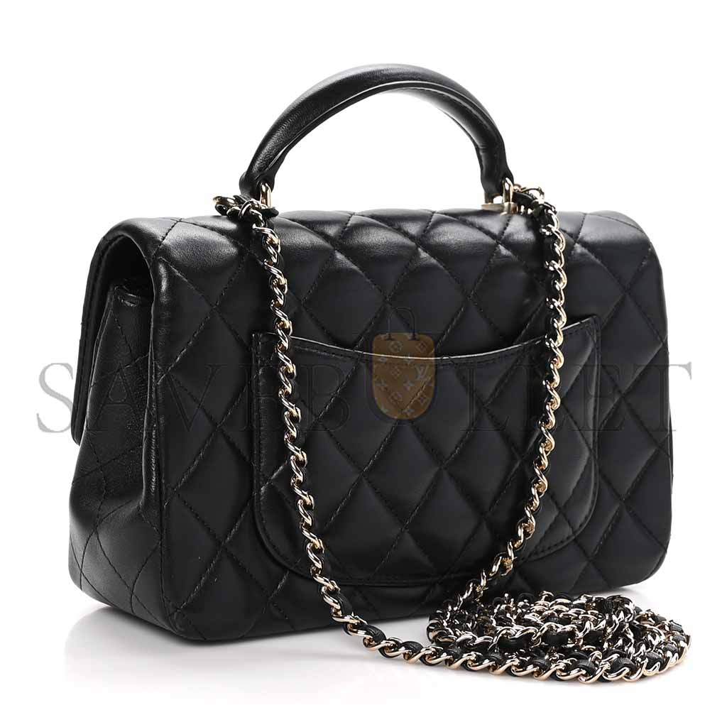 Ch*el lambskin quilted mini top handle rectangular flap black as2431 (20*14*7cm)